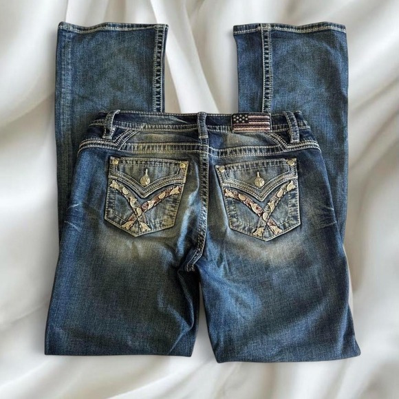 Miss Me Denim - Y2K vintage Miss Me rhinestone distressed low rise denim bootcut jeans grunge